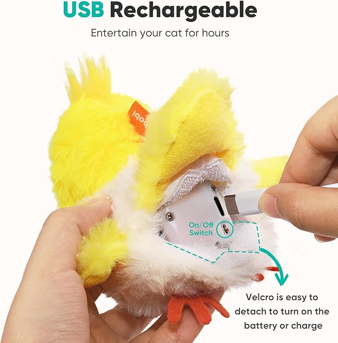 Petbobi Cat Toys Flapping Bird - Lifelike Parrot Interactive Cat Toy with Catnip, Exercise Toy for Bored Indoor Cats, Rechargeable Motion Activated Chirping Kitten Toy for All Breeds Cat