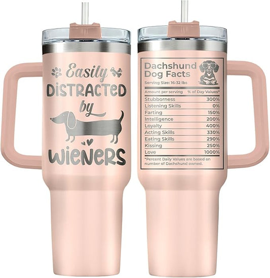 34HD 40oz Dachshund Mom Tumbler with Handle and Straw, Vacuum Insulated Doxie Coffee Mug with Lid, Birthday Gifts for Weiner Owners, Funny Gifts for Dog Mom Mothers Day Women