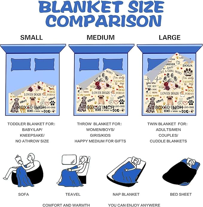 Dog Gifts Blanket for Pet Owners, Lovers, Adults, Women, Girls - Cute Puppies Throw for Christmas, Thanksgiving - 60"X50"