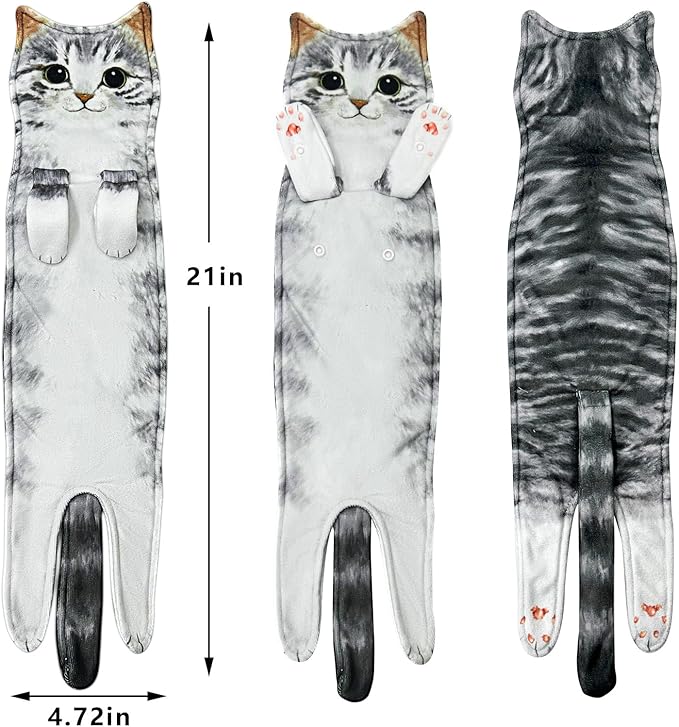 PAT JUUMG Funny Cat Hand Towels for Bathroom Kitchen Decor Towel,Cute Decorative Hanging Face Towels,Super Absorbent Soft, Housewarming Gift,Cat Lovers Gifts for Women (Grey Cat)