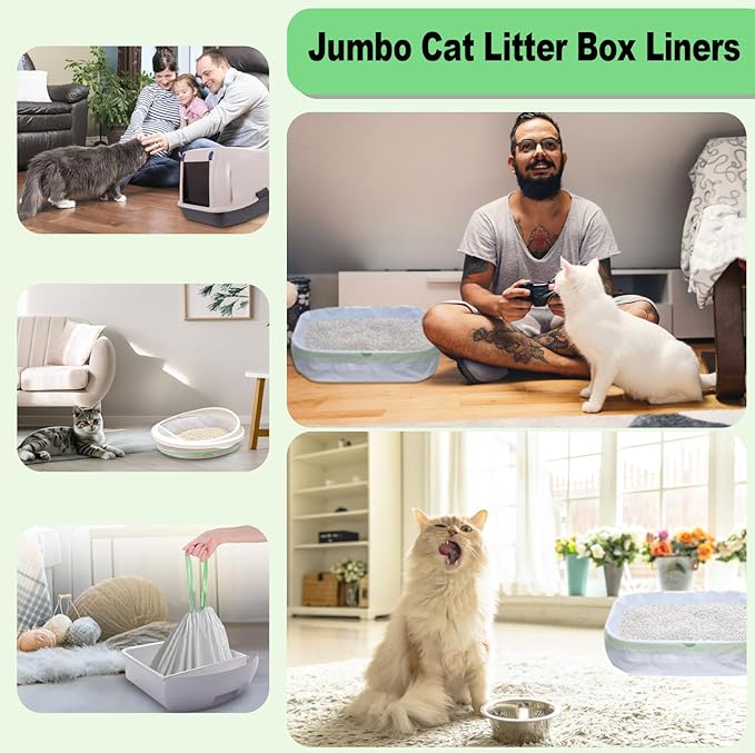 30 Count Cat Litter Liners XL, 36" x 16" Cat Litter Box Bags with Drawstring, Self Cleaning Litter Box Bags
