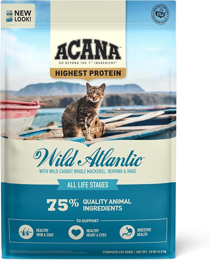 ACANA Highest Protein Dry Cat Food, Wild Atlantic, Grain Free Saltwater Fish With Freeze-Dried Liver Recipe, 10lb