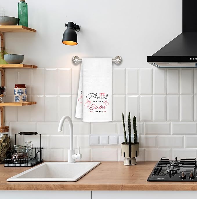 Coquette Pink Bow Sister Kitchen Towels Decorative, Mother's Day Birthday Gifts for Sister Dish Towels, Bestie Gifts for Women Hand Towels Drying Cloth for Kitchen Bathroom Decor, 16x24 Inch