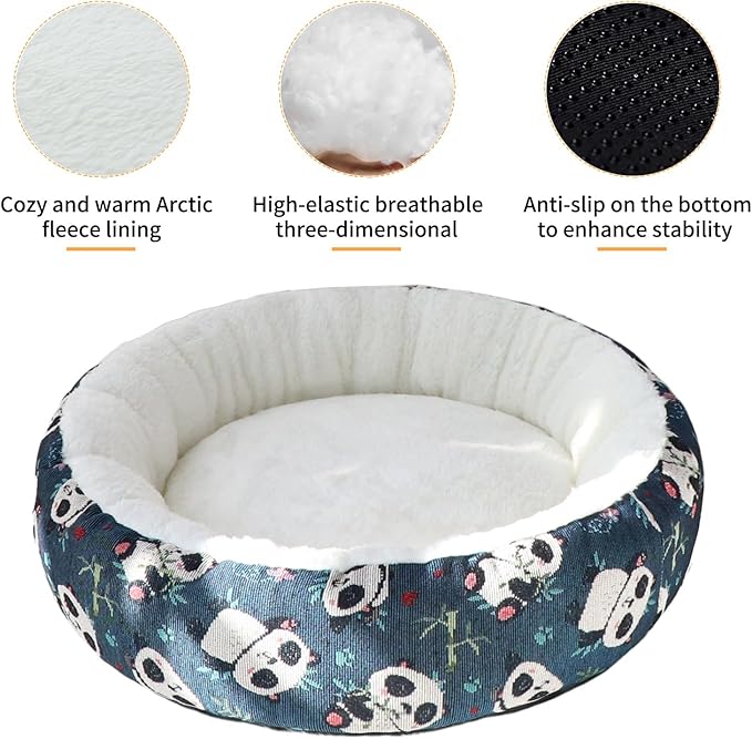 Circular Calming Dog & Cat Bed Anti-Anxiety Plush Dog Bed Washable Pet Bed with Anti Slip Backing Donut Cuddler with Cute Jacquard Patterns for Cat and Small Puppy 30" (Small, Panda)