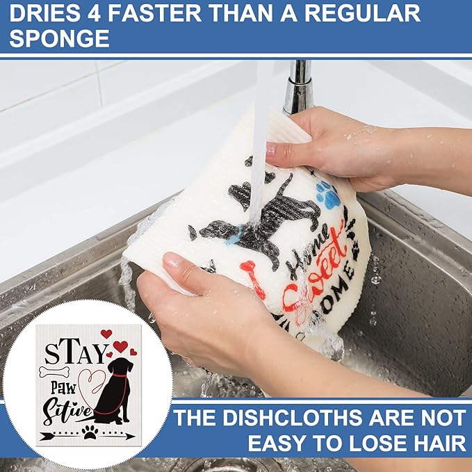 8 count Swedish Kitchen Dishcloths Towels Reusable Swedish Absorbent Sponge Cleaning Dish Cloths Quick Drying Kitchen Washable Decorative for Animal Lover Gifts for Women Hand Towel(Dog)