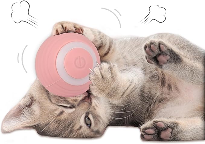 Interactive Cat Toys Ball Pet Smart Ball Automatic Rolling Chase Ball with Colorful Lights, Perfect Indoor Playmate Toy Ball for Kitten & Puppy Dog Playing, USB Rechargeable (Pink)