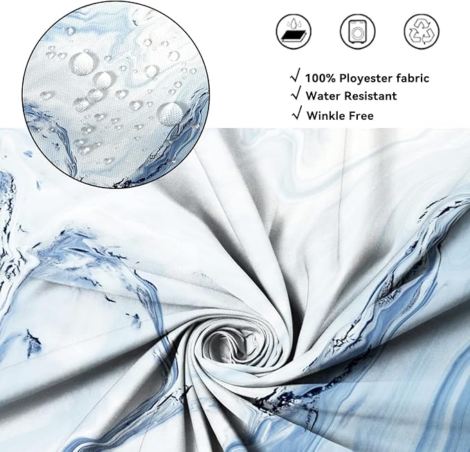 AWERT Blue Marble Shower Curtain - Waterproof for Bathroom Decor, Printed Washable With Hooks, 60x72 Inch