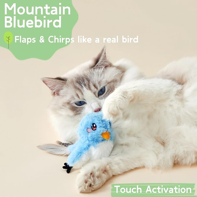 leafur Cat Toy Flapping Bird, Kitten Toys Touch Activated, Cat Enrichment Catnip Toys for Indoor Kitten (Mountain Bluebird Rechargeable)