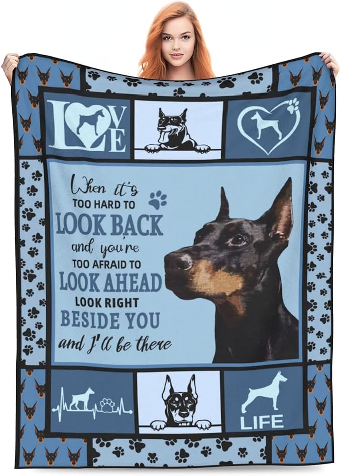 Doberman Dog Blanket Doberman Decor Throw Blanket Super Warm Soft Plush Lightweight Fleece Flannel Blanket Gifts for Dog Lovers Girls Boys Women Men Adults for Winter Couch Bedding 50"X60"