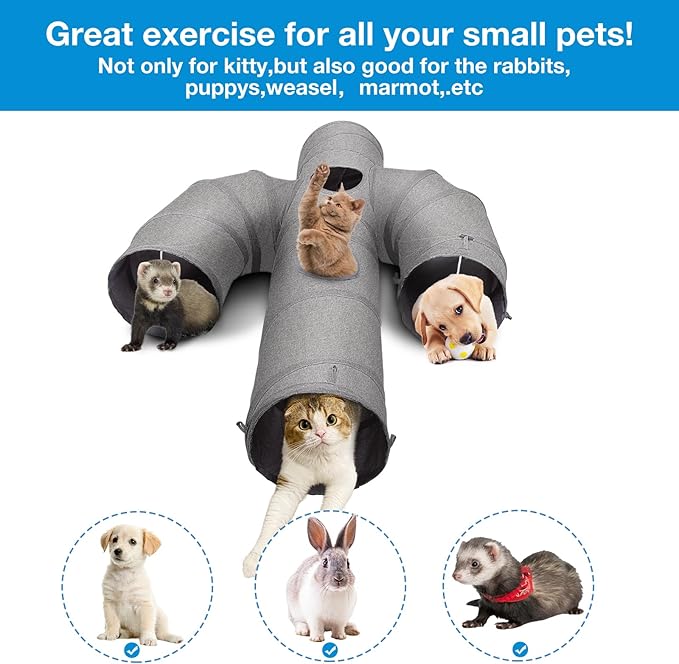 Ownpets Cat Tunnel Large 12 inch Diameter Sturdy Oxford Fabric Cat Tunnel Toy, Cactus Shape Collapsible Cat Tunnels for Indoor Cats,Interactive Peek Hole Pet Tunnel Tube with Cat Wand Toy