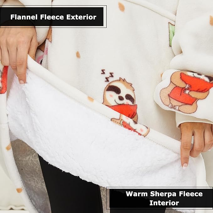 THREE POODLE Wearable Blanket Hoodie for Women, Oversized Sherpa Sweatshirt Blanket for Adults Men, Warm Cozy Sloth Hooded Blanket, Gifts for Mom Girlfriend Sister