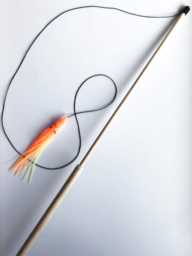 Dynamic Cat Toy | Interactive Play with Squid Orange/Yellow, Feather Teaser | Handcrafted in The USA