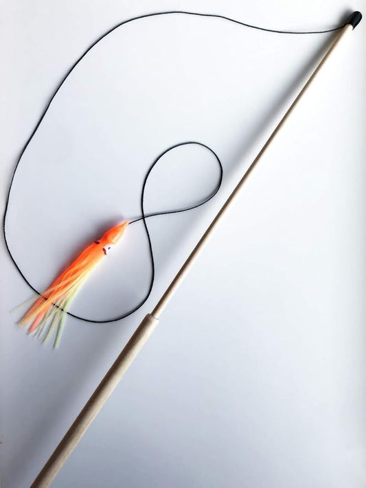Dynamic Cat Toy | Interactive Play with Squid Orange/Yellow, Feather Teaser | Handcrafted in The USA