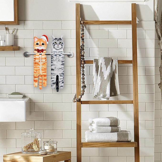 Cat Funny Hand Towels for Bathroom Kitchen - Cute Decorative Cat Decor Hanging Washcloths Face Towels Super Absorbent Soft - Housewarming Birthday Christmas Fun Gifts for Women Cat Lovers - Maine Coon