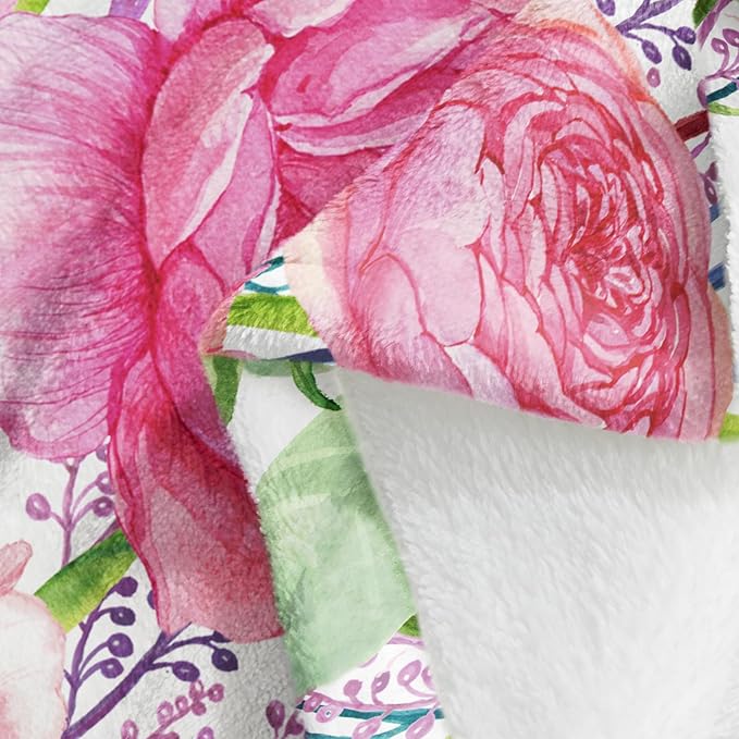 Floral Throw Blanket for Girls Women Watercolor Flowers Blanket Soft Fuzzy Flannel Bed Blanket Plush Floral Birthday Gifts for Women Mom Kids Adults, 50”x60”