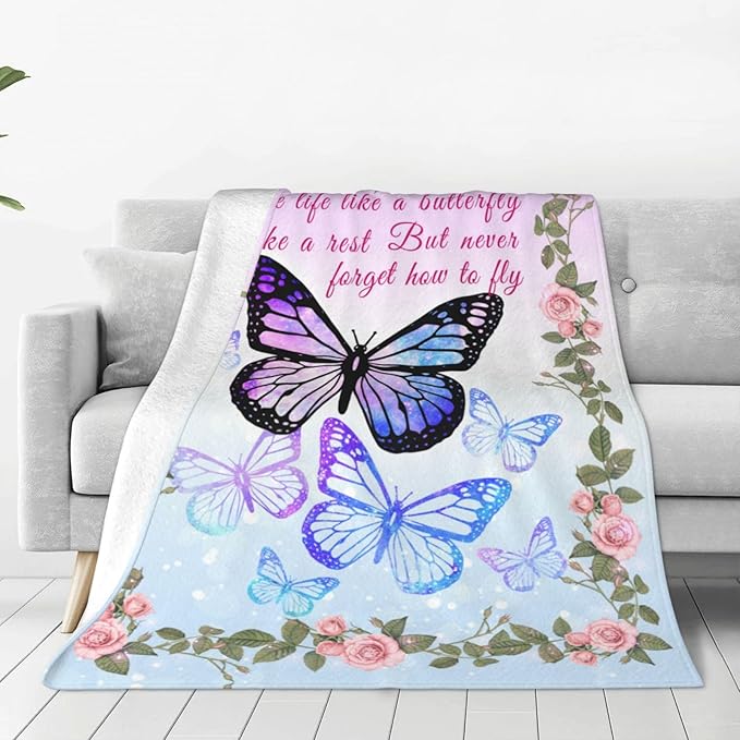 Ultra-Soft Microfiber Throw Blanket 330 GSM Fuzzy Fleece Blanket for Adults Kids Gift Couch, Sofa, Bed Butterfly Floral 60"x50"