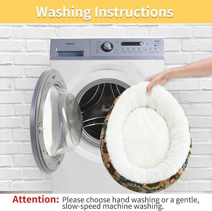 Circular Calming Dog & Cat Bed Anti-Anxiety Plush Dog Bed Washable Pet Bed with Anti Slip Backing Donut Cuddler with Cute Jacquard Patterns for Cat and Small Puppy 30" (Small, Lion)