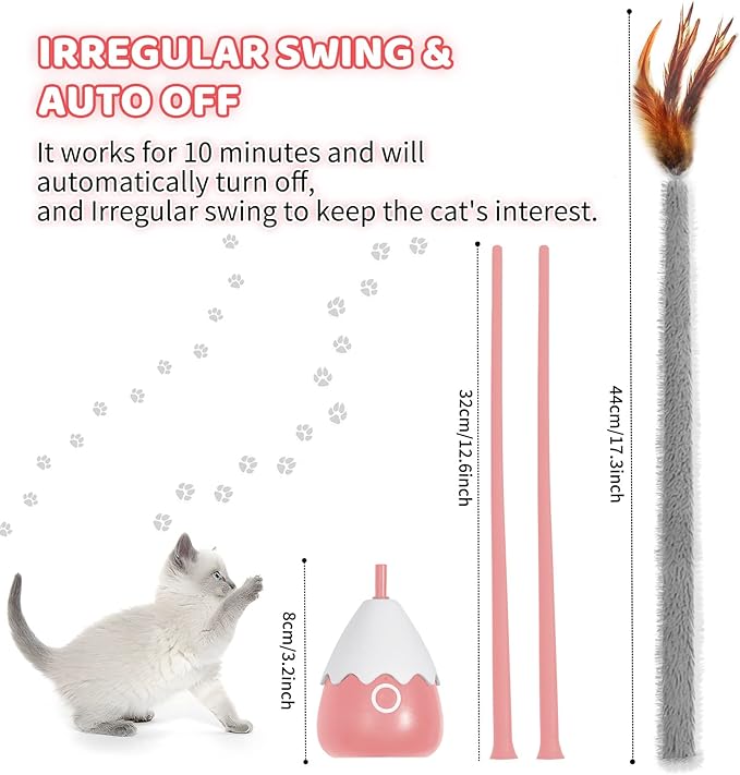 Cat Toys Rechargeable Cat Wand Toy with Teaser Plush/Silicone Tail, Electronic Cat Toys Interactive for Indoor Cats/Kittens, Automatic Exercise Cat Toy - Pink