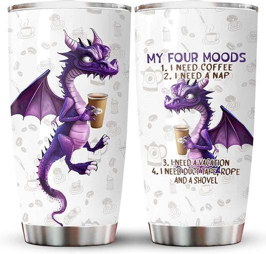 34HD Purple Dragon Tumbler with Lid, 20oz Stainless Steel Vacuum Insulated My Four Moods Coffee Mug, Dragon Gifts for Men Women Best Friend, Funny Birthday Gift Ideas