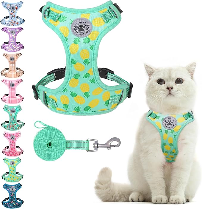 BEAUTYZOO Cat Harness and Leash Set for Walking Escape Proof, Neck Release Adjustable Harness for Kitten Puppy Small Medium Large Cats, Soft Cute Easy Control Small Cat Harness for Cats Boy and Girls