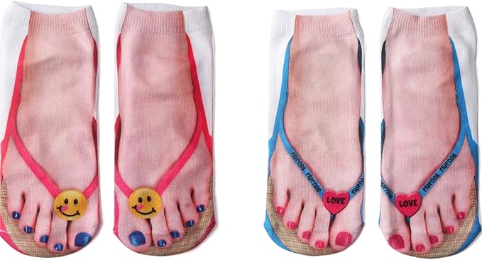 3D Manicure Print Socks Funny Flip Flop Socks 3D Pattern Socks Sandal Socks Low Cut Ankle Silly Socks- A Gag Gift