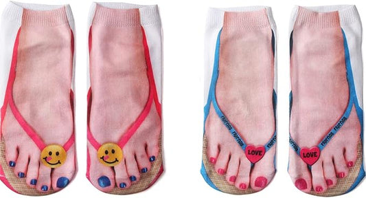3D Manicure Print Socks Funny Flip Flop Socks 3D Pattern Socks Sandal Socks Low Cut Ankle Silly Socks- A Gag Gift