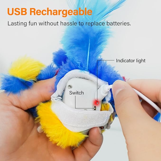 Cat Toys for Indoor Cats, Flapping Bird Cat Toy, Electric Simulated Chirping Bird Interactive Cat Toy with Flappy Wings, Rechargeable Touch Activated Cat Toys with Catnip and Feather - Bule