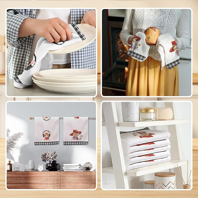 2 Pcs Cat Kitchen Towels Cute Cat Towel Cat Lover Gifts for Women 24 x 16 Inch Decorative Dish Towels Cat Theme Gifts for Women Men