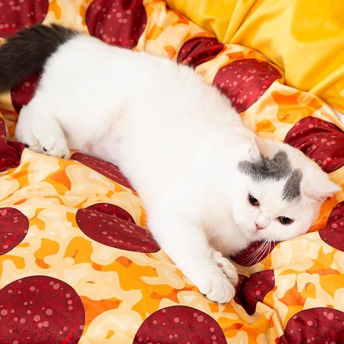 LUCKITTY Cat Tunnel Bed - Peek-a-Boo Pizza Shape Design for Cozy and Playful Animals - 9.8 -Inch Diameter Yellow