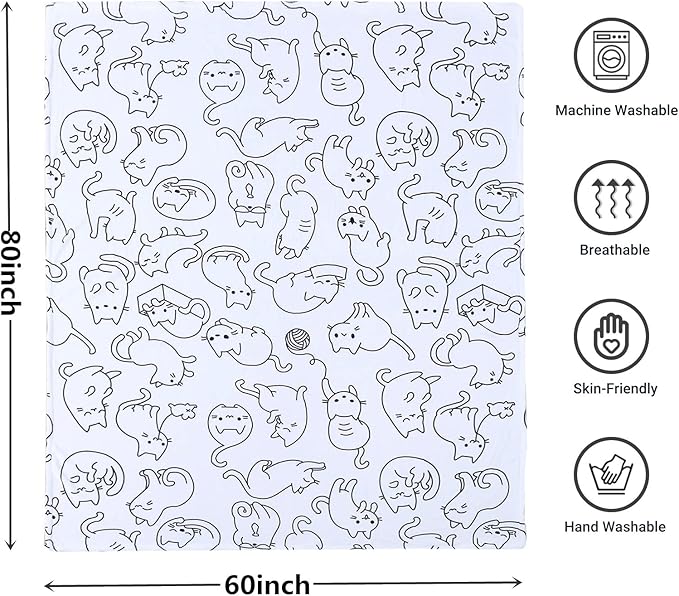 Sviuse Cat Blanket Twin Size Black and White Cats Pattern Throw for Women Girls Kitty Lovers Cat Mom (60" X 80", Cat 2)
