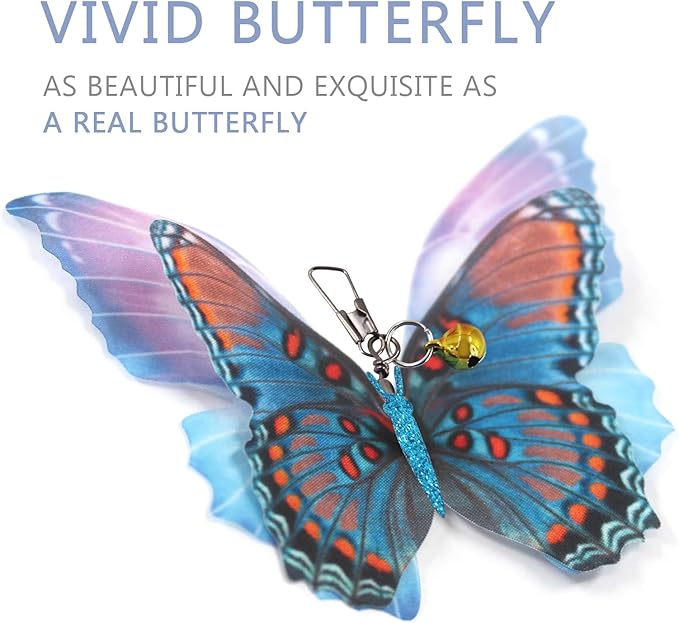 SONGWAY Cat Butterfly Toy Replacement - 7 Pieces Butterfly Cat Toys Accessories, Cat Wand Toy Replacement, Cat Teaser Wand Attachments, Interactive Cat Toys for Indoor Cat Kitten