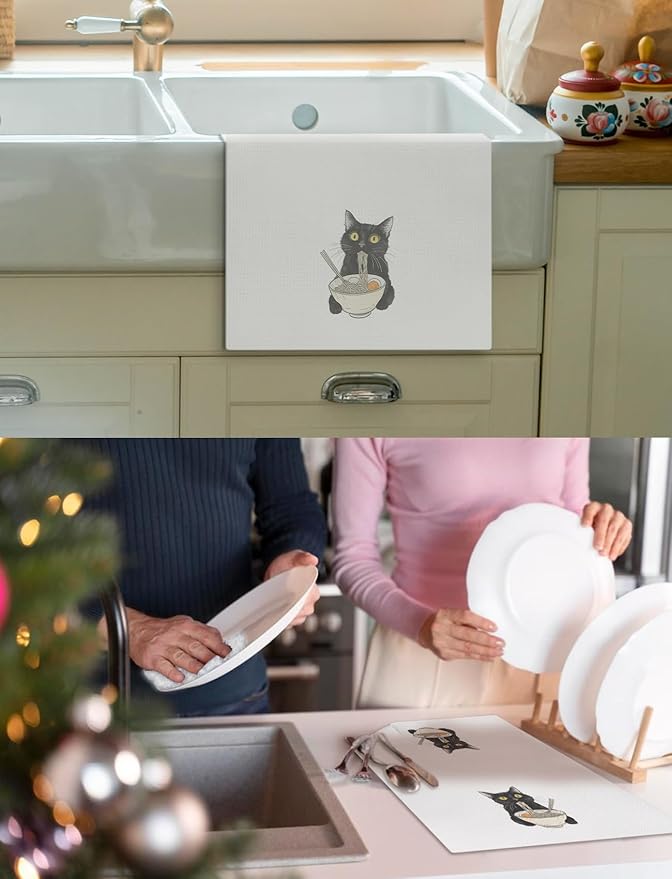 Black Cat Kitchen Towels, Cat Decor Hand Towels for Bathroom, Black Cat Gifts, Cat Gifts for Cat Lovers, Cat Dish Towels Tea Towels for Kitchen, Cat Kitchen Bathroom Decor, 16x24 Inch