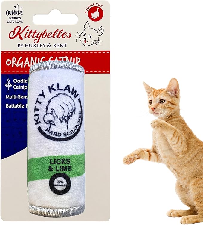 Huxley & Kent Plush Cat Toy | Kitty Klaw Licks & Lime | Nappy Hour Strong Catnip Filled Cat Toy | Plush Interactive Kitten and Cat Toy with Catnip and Crinkle | Kittybelles