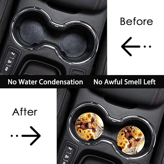 Car Coasters for Cup Holders,2 Pack Highland Cow Car Cup Holder Coasters,2.75" Universal Size Anti Slip Rubber Mat,Automotive Cup Holder Decor Accessories,Cow Print Gifts for Women,Men,Mom,Her