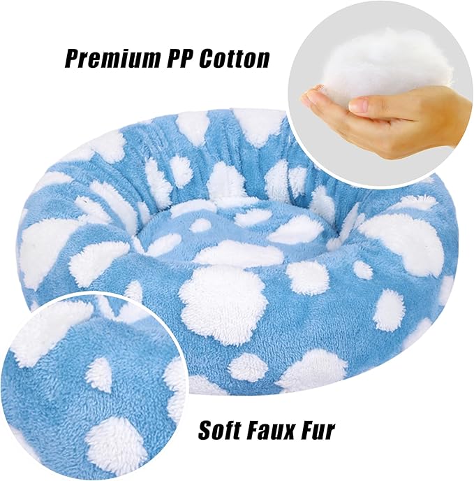 Calming Dog Bed, Dog Beds Fits up to 25 lbs Pets, Fluffy Donut Dog & Cat Bed Washable, Round Anti Anxiety Dog Bed, Small Dog Bed with Non-Slip Bottom (Blue, 24" x 24")