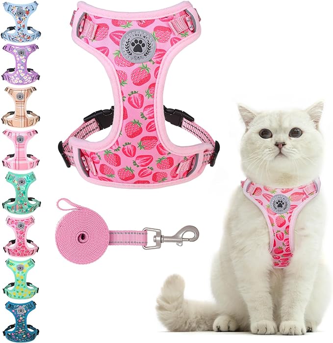 BEAUTYZOO Cat Harness and Leash Set for Walking Escape Proof, Neck Release Adjustable Harness for Kitten Puppy Small Medium Large Cats, Soft Cute Easy Control Small Cat Harness for Cats Boy and Girls