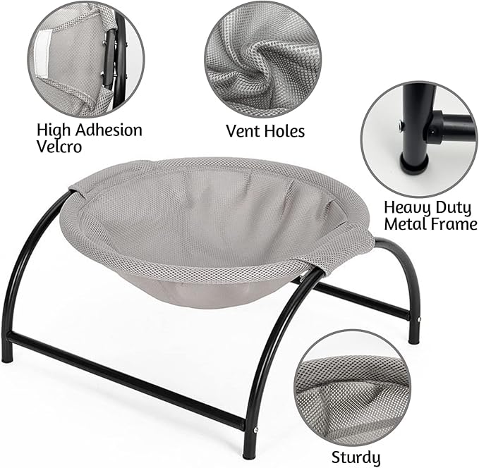Fhiny Cat Hammock Bed, Removable & Washable Elevated Pet Hanging Nest Free-Standing Breathable Cooling Cot Sofa with Heavy Duty Iron Frames for Indoor Cats Kitten Puppy Sleeping