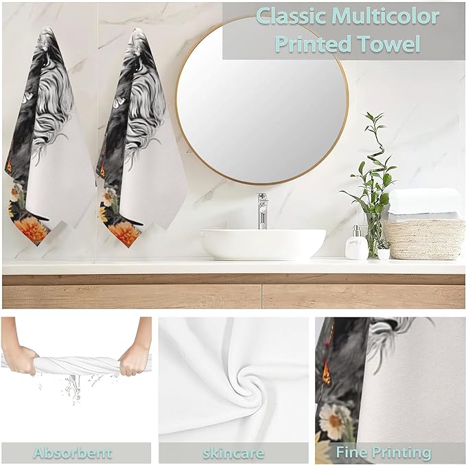 Highland Cow Hand Towels Set of 2,Daisy Flower Soft Fingertip Bath Towel Small Face Washcloths Decor Kitchen Towel for Hotel Spa Gym Sport 28x14in