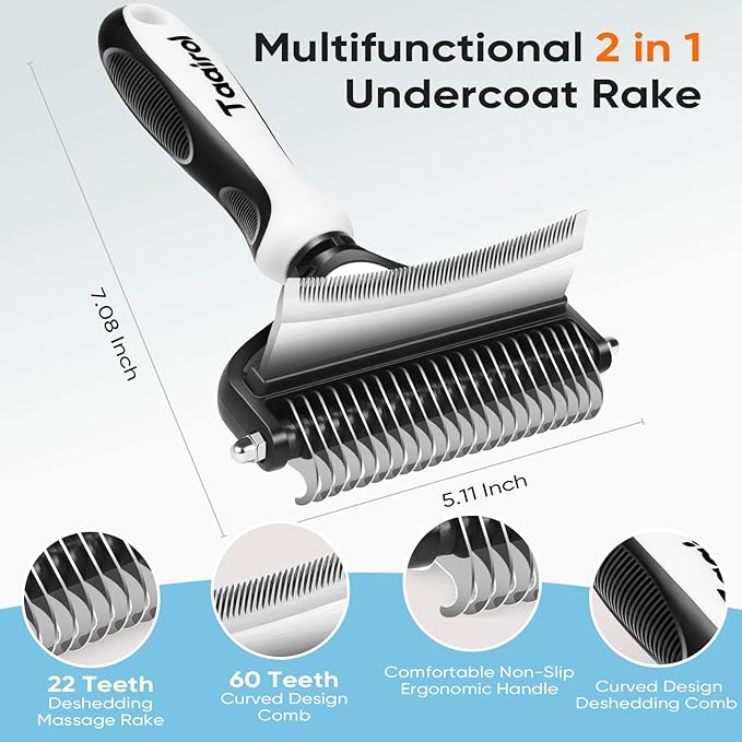 Extra Wide Undercoat Rake for Dogs and Cats, Pet Grooming Brush with Nail Clipper to Remove Loose Fur, Professional Dematting & Deshedding Comb for Tangled Hair (Large)