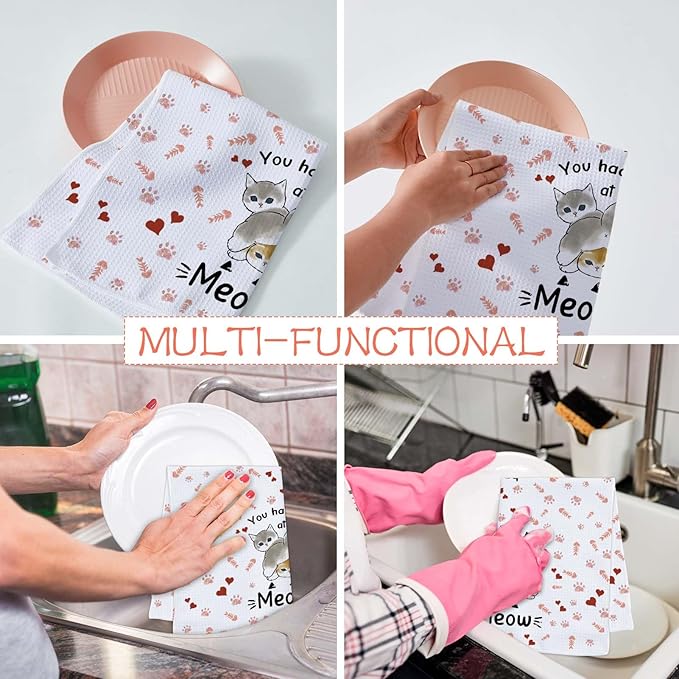 Cute Cat Kitchen Towels Set of 2 Cats Decoration for Cat Lovers Cat Kitchen Accessories Cat Mom Gifts for Women Cute Dish Towels Decorative Set for Kitchen & Bathroom 16×24 Inch - 02
