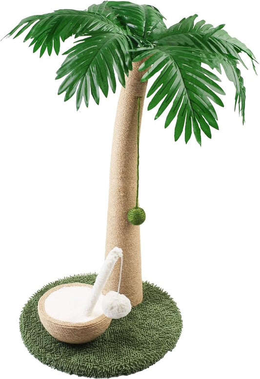 Cat Scratching Post, 27" Tall Scratch Tree Coconut Palm with Premium Sisal Rope, Simulated Leaves and Coconut cat Scratching Ball,Toys for Indoor Kittens and Cats (Cat Teaser Stick)