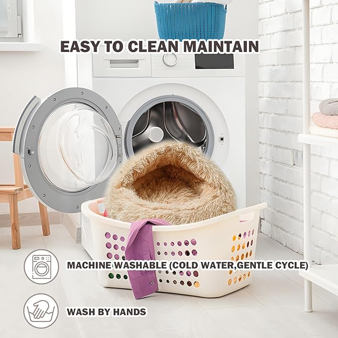 Cat Bed Calming Cat Beds,Indoor Washable Cat Bed，Anti-Slip Faux Fur Fluffy Cuddler Anxiety Cat Bed,Warming Cuddler Cushion Bed for Small Medium Dogs and Cats (Apricot Color, 20 * 20inch)