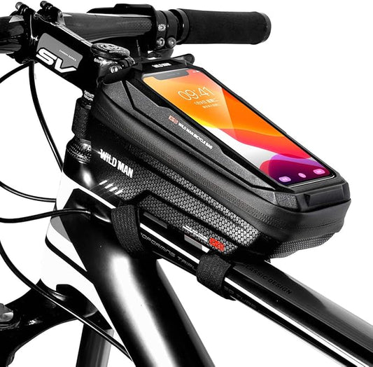 Bike Bag, Waterproof 1.5L Front Top Tube Pouch for Bicycle, Compatible with iPhone 14 13 12 Pro Max Smartphones up to 6.7'' & Most Bike Types
