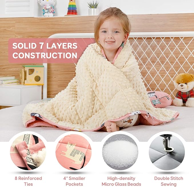 Sivio Weighted Blanket,Cotton and Minky Fleece Throw Blanket with Beads, Reversible Heavy Blanket, 5lbs 36x48 Inch, Pink Cat