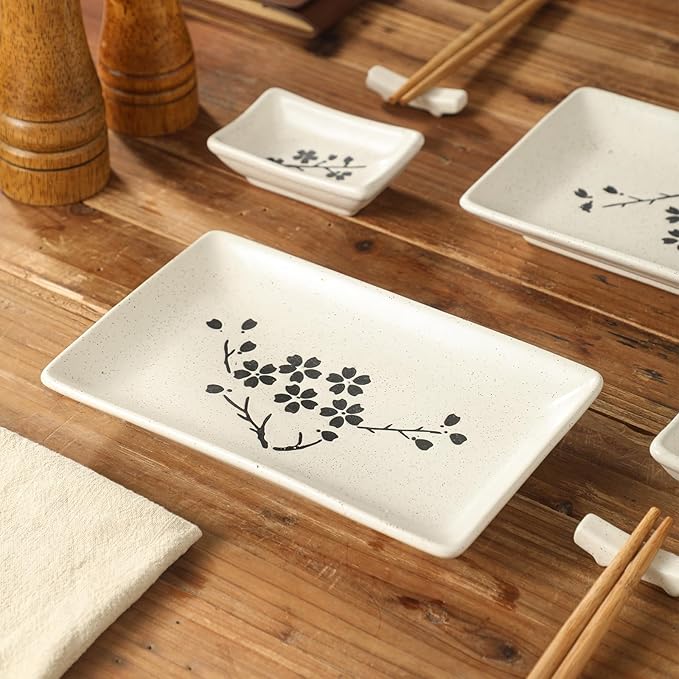8 pcs Japanese Sushi Plate Sets Serving Platters and Trays for Entertaining Sushi Dishes Set Plates Sushi Plates Traditional Cuisine Dinnerware Sets with Chopsticks Floret