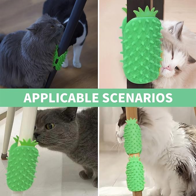2Pcs Pineapple Cat Self Groomer and Corner Brush, Reduce Shedding, Scratching and Itchiness, Pet Tickling Artifact with Silicone Bristles, Easy Installation for Cat Dog Pet Self Cleaning Cat Brush Toy