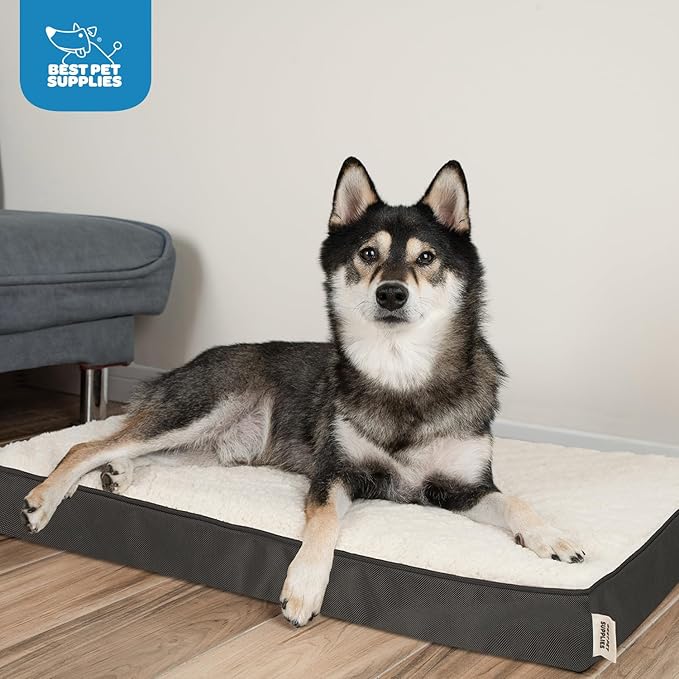 Best Pet Supplies Cute Dog Crate Mat Flat Bed with Waterproof Exterior, Thick Orthopedic Egg Foam Mattress, and Soft Sherpa Fleece Cover for Small, Medium, and Large Breeds - Brown, 30X20X3