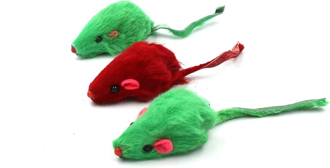 20 Christmas Holiday Mice with Catnip and Rattle Sound Made of Real Rabbit Fur Interactive Catch Play Mouse Toy for Cat, Pack of 20 Mice