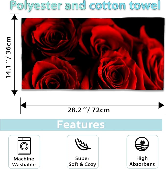 Rose Hand Towels Set, Abstract Red Rose & Black Leaves Polyester Cotton Soft Bath & Kitchen Towels 14x28