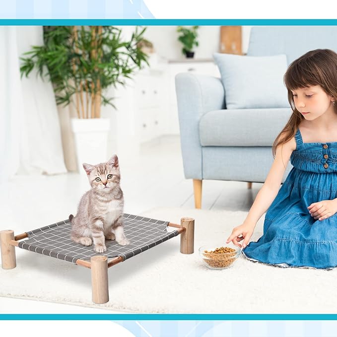 Mixweer 4 Pcs Cat Hammock Bed Wooden Cat Cooling Bed Elevated Cat Bed Detachable Portable Cat Chair for Cats Small Dogs Pets Sleeping Indoor and Outdoor 21 x 19 x 5 Inch (Alpaca)